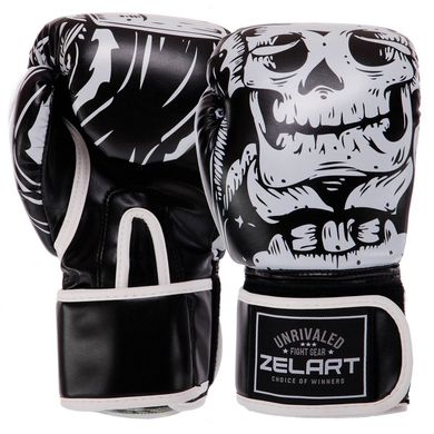 Перчатки для бокса SKULL FLEX на липучке черные BO-5493, 12 унций