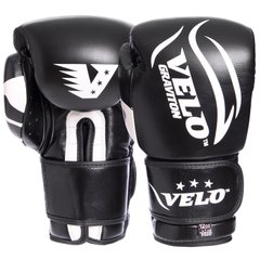 Перчатки для бокса кожаные на липучке VELO VL-2208 черные, 10 унций