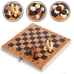 Шахматы, шашки, нарды 3 в 1 деревянные (24x24см) S2414