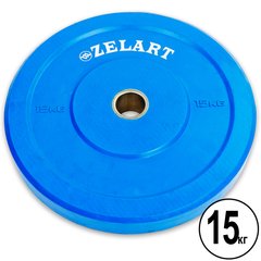 Бамперные диски резиновые Bumper Plates Zelart Z-TOP TA-5125-15 51мм 15кг синий