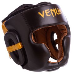 Боксерский закрытый шлем кожаный черный с золотым VENUM VL-8312