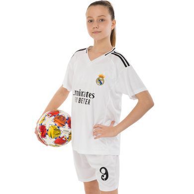 Форма футбольная детская с символикой футбольного клуба REAL MADRID MBAPPE 9 домашняя 2025 Zelart CO-4633 размер 22, рост 125-130 цвет белый