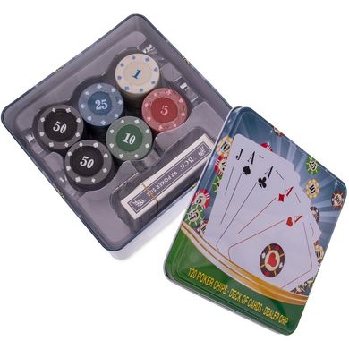 Покерный набор в металлической коробке 120 фишек IG-6893
