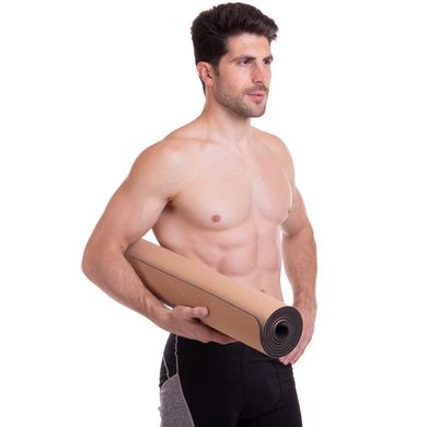Коврик для фитнеса и йоги Пробковый каучуковый 5 мм FI-7212, Черный