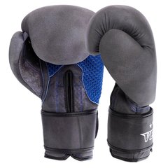 Перчатки боксерские кожаные на липучке VELO VL-2209 серо-синие, 10 унций