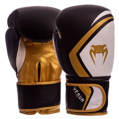 Перчатки для бокса на липучке кожаные VENUM VN-009 черно-золотые, 12 унций