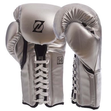 Перчатки для бокса на шнуровке PU ZELART BO-1348 серебряные, 14 унций