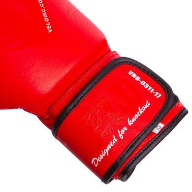 Перчатки боксерские VELO кожаные на липучке VL-8187 красные, 14 унций