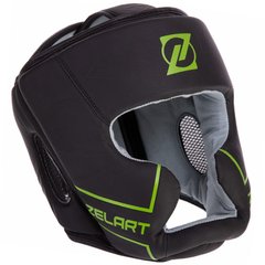 Шлем для бокса боксерский шлем кожаный с полной защитой черно-салатовый VL-3151, L