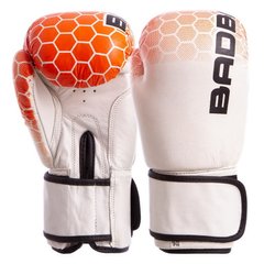 Боксерские перчатки кожаные на липучке BAD BOY MA-5434 бело-оранжевые, 12 унций