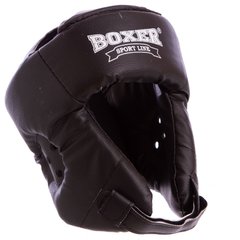 Шлем боксерский открытый с усиленной защитой макушки Кожвинил черный BOXER 2030