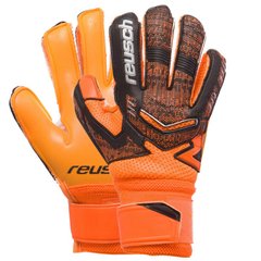 Перчатки футбольные юниорские с защитными вставками на пальцы REUSCH черно-оранжевые FB-882B, 5