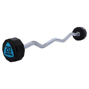 Штанга неразборная с фиксированным весом изогнутая полиуретановая двенадцатигранная LiveUp LP8013-20 длина-89,2см 20кг черный-синий