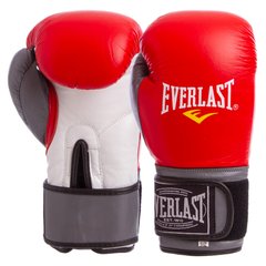 Перчатки боксерские кожаные на липучке EVERLAST MA-6750 красно-серые, 10 унций