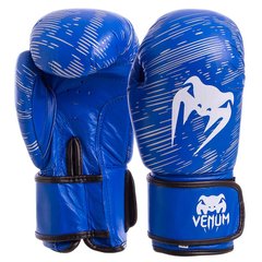 Боксерские перчатки VENUM кожаные на липучке MA-5430 синие, 12 унций