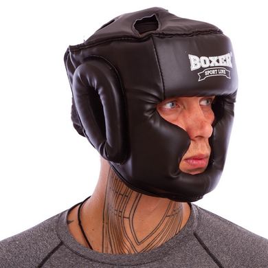 Боксерский шлем черный закрытый кожвинил BOXER 2036
