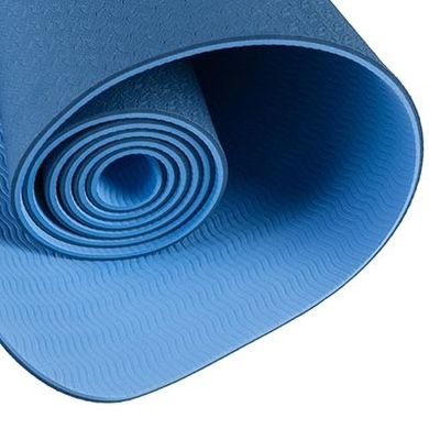 Коврик для йоги и фитнеса TPE 2 слоя 6мм темно-синий-голубой 5415-2BB
