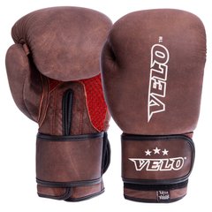 Перчатки для бокса кожаные на липучке VELO VL-2209 коричнево-красные, 12 унций