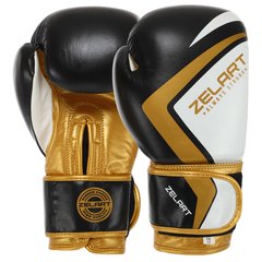 Кожаные перчатки для бокса Zelart CONTENDER 2.0 VL-8202 на липучке черно-золотые, 10 унций