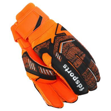 Перчатки футбольные юниорские с защитными вставками на пальцы FDSPORT черно-оранжевые FB-882B, 5
