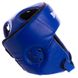 Кожаный боксерский шлем открытый с усиленной защитой макушки синий BOXER 2029