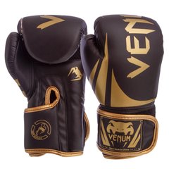 Боксерские перчатки на липучке VENUM PU BO-8352 черно-золотые, 12 унций
