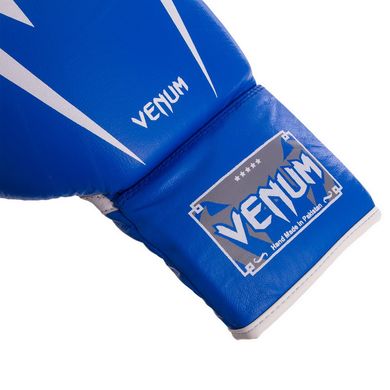 Боксерские перчатки на шнуровке кожаные VENUM GIANT VL-5786 синие, 12 унций