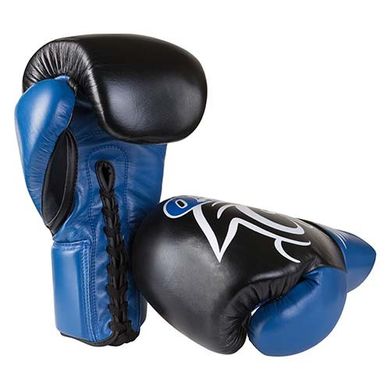 Перчатки боксерские Velo на шнуровке кожаные черно-синие 12 унций VLS3-12B