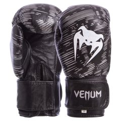Перчатки боксерские VENUM кожаные на липучке MA-5430 черные, 12 унций