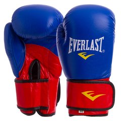 Кожаные боксерские перчатки на липучке EVERLAST MA-6750 сине-красные, 10 унций