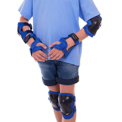 Защита подростковая для роликов (наколенники налокотники перчатки) HP-SP-B004, Черно-синий M (8-12 лет)