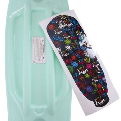 Скейт пластиковый Penny FISH 56 см со светящимися колесами SK-405-9, Мятный