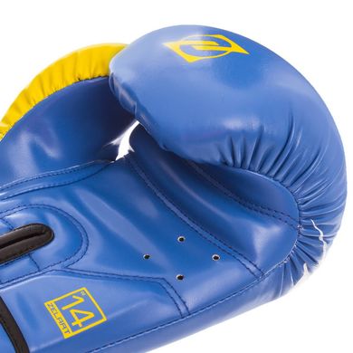 Перчатки боксерские синие с желтым ZELART на липучке PU BO-1420, 12 унций