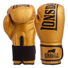 Перчатки для бокса кожаные на липучке золотые LONSDALE MA-6760, 10 унций