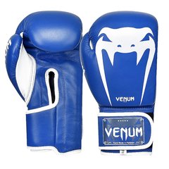 Перчатки боксерские кожаные на липучке синие VENUM GIANT VL-8315, 12 унций