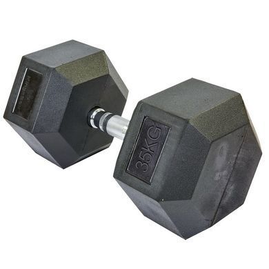 Гантель цільна шестигранна гексагональна обгумована Zelart SC-8013-35 1шт 35кг чорний