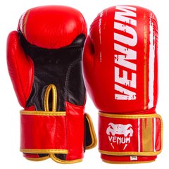 Перчатки боксерские на липучке кожаные VENUM MA-6749 красные, 12 унций