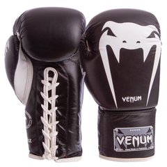 Перчатки для бокса на шнуровке кожаные VENUM GIANT VL-5786 черные, 12 унций