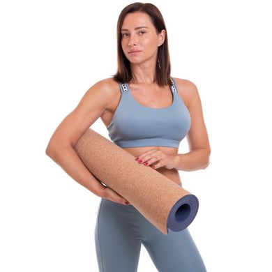 Фитнес коврик для йоги пробковый каучуковый 6 мм FI-2433, Синий