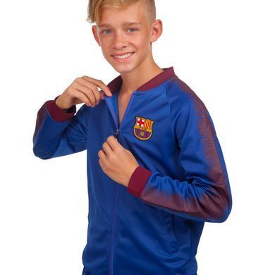 Костюм спортивний дитячий із символікою футбольного клубу BARCELONA кофта на блискавці та штани LIDONG LD-6111T розмір 30, зріст 140-145 колір чорний-помаранчевий