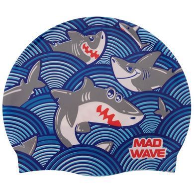 Шапочка для плавання силіконова юніорська MadWave Junior SHARKY M057911 колір бірюзовий